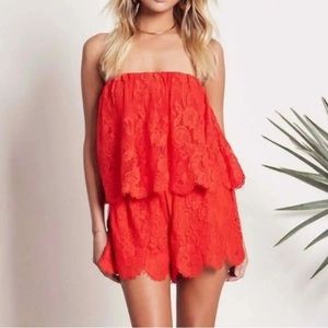 NWT Lovers + Friends Kristine Red Lace Romper